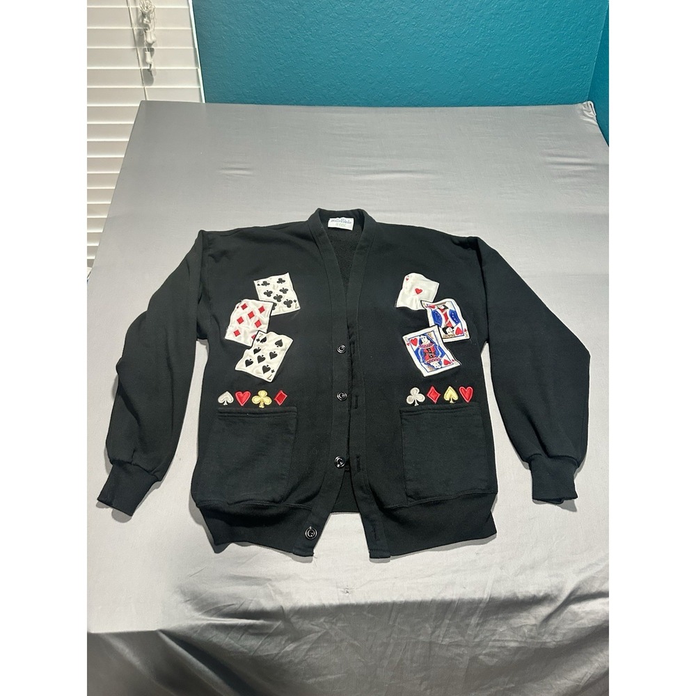 VTG Belle Point At Ease Playing Cards‎ Black Cardigan OS Casino
